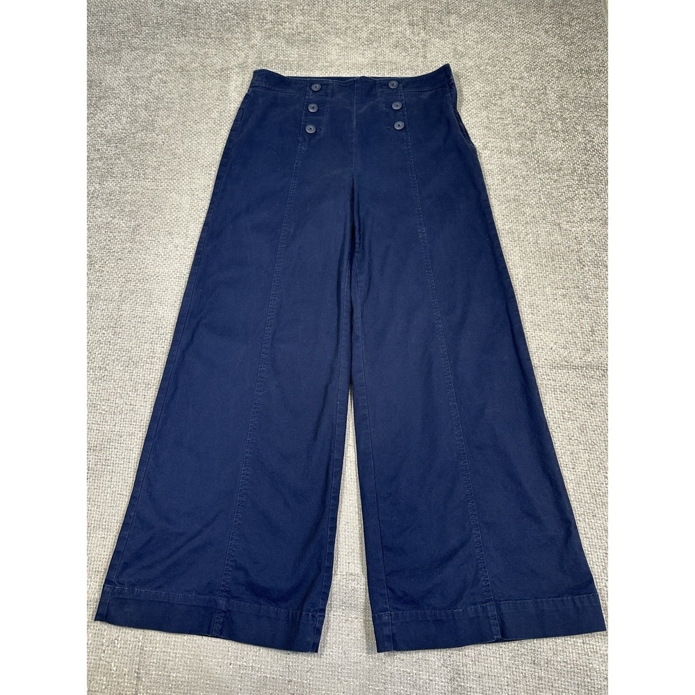 Loft Pants Womens 8 32x29.5 Blue Wide Leg Sailor Button High Rise Nautical